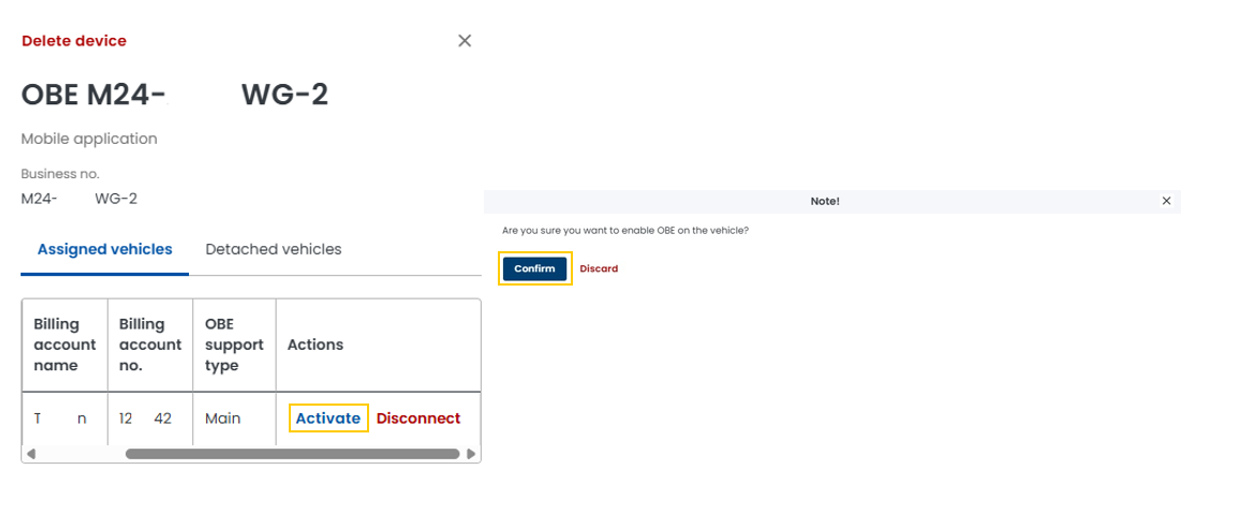 Screenshot of the ‘Devices’ section in the Online Customer Account